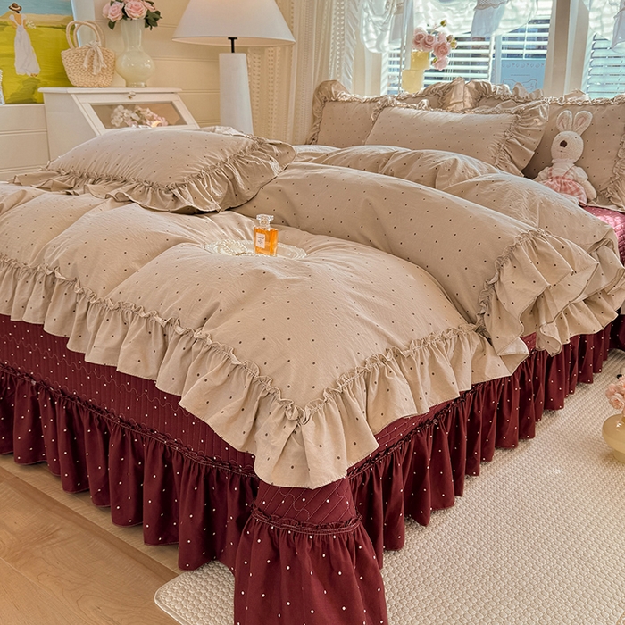 91家纺网 家纺一手货源 找家纺 韩约家纺 2026新款法式大花边古法棉感床盖四件套 艾米