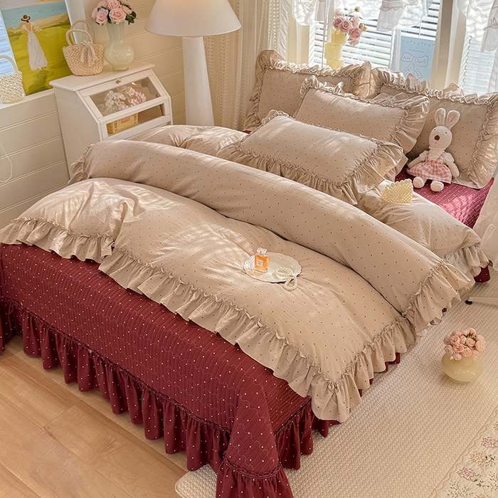 91家纺网 家纺一手货源 找家纺 韩约家纺 2026新款法式大花边古法棉感床盖四件套 艾米