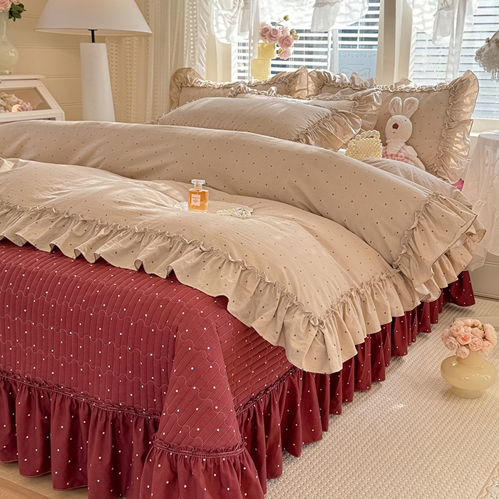 91家纺网 家纺一手货源 找家纺 韩约家纺 2026新款法式大花边古法棉感床盖四件套 艾米