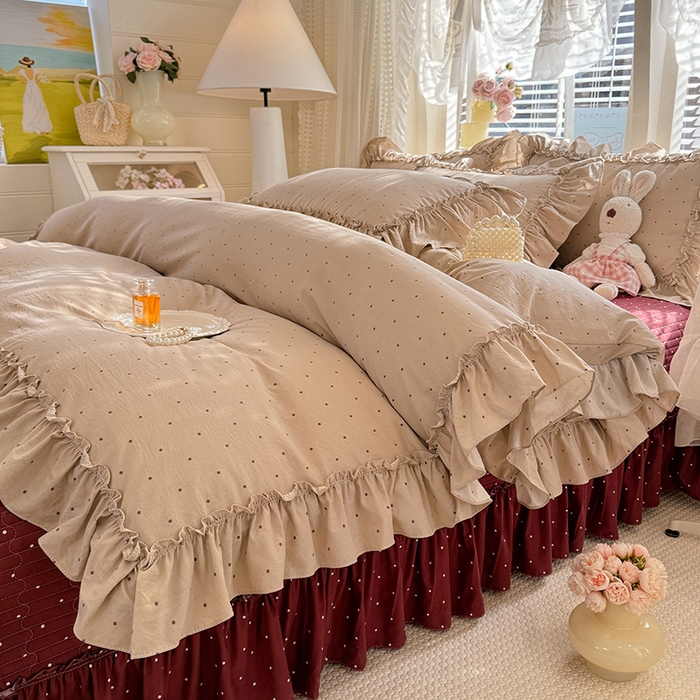 91家纺网 家纺一手货源 找家纺 韩约家纺 2026新款法式大花边古法棉感床盖四件套 艾米