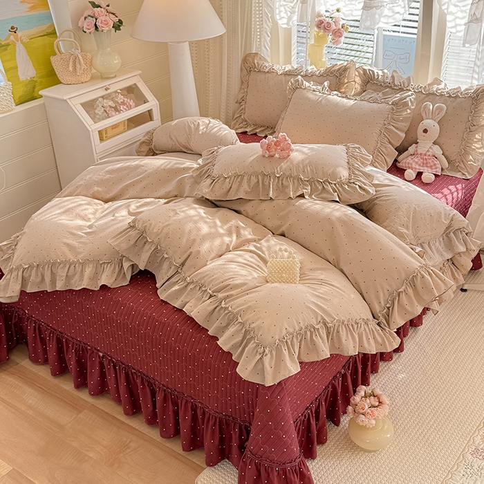 91家纺网 家纺一手货源 找家纺 韩约家纺 2026新款法式大花边古法棉感床盖四件套 艾米