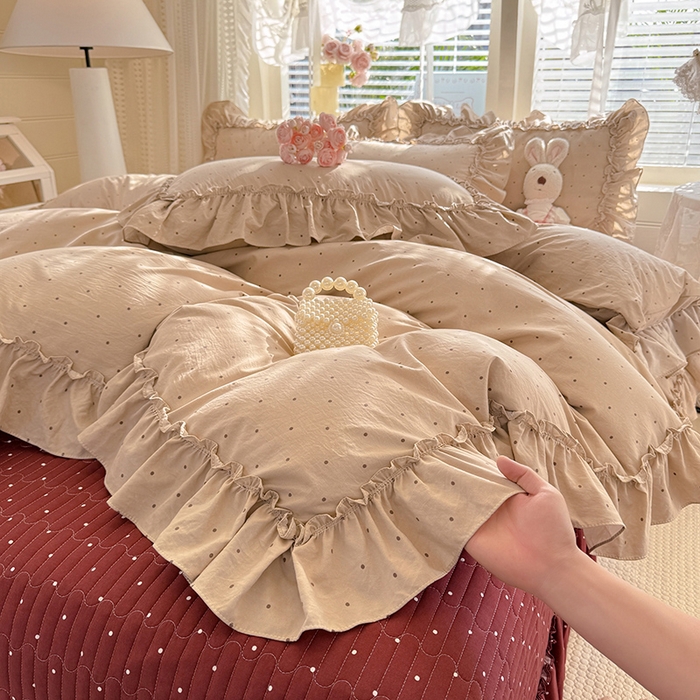 91家纺网 家纺一手货源 找家纺 韩约家纺 2026新款法式大花边古法棉感床盖四件套 艾米