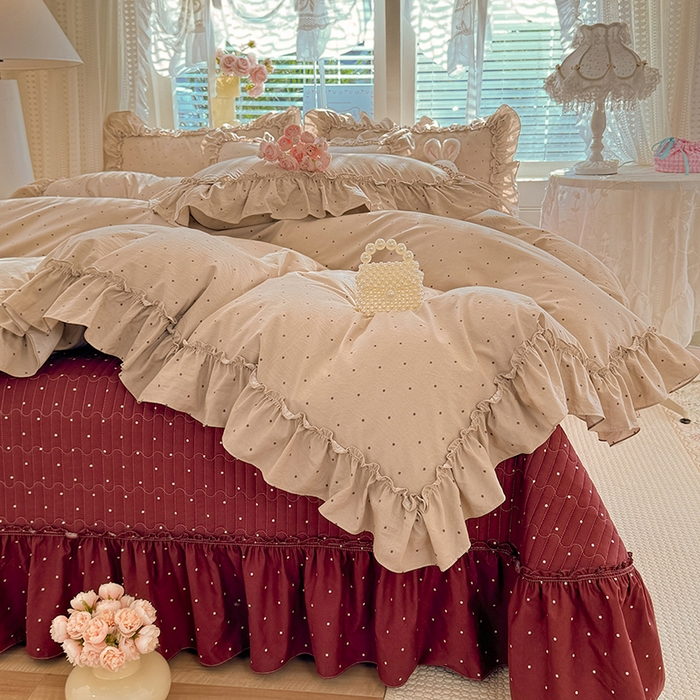 91家纺网 家纺一手货源 找家纺 韩约家纺 2026新款法式大花边古法棉感床盖四件套 艾米