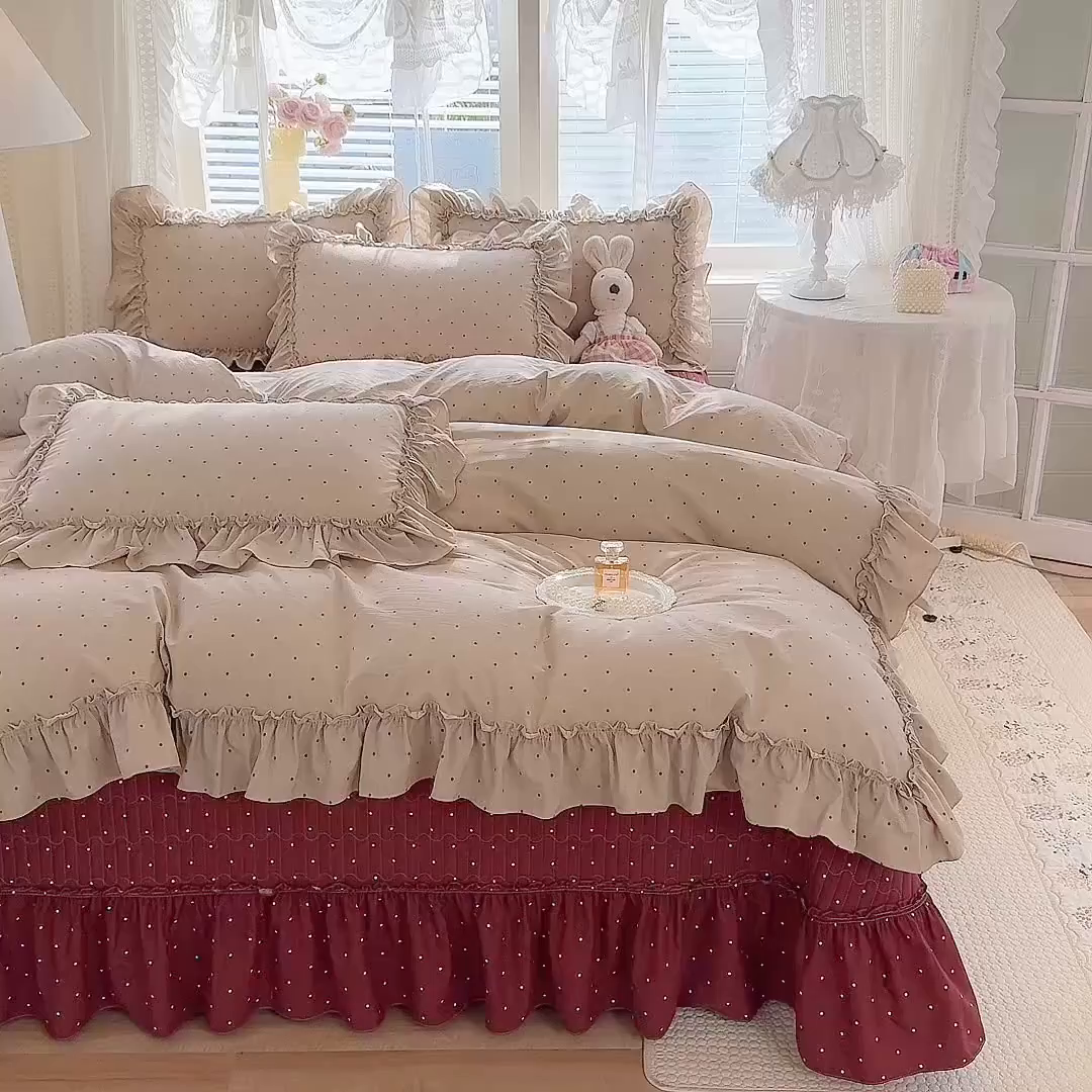 91家纺网 家纺一手货源 找家纺 韩约家纺 2026新款法式大花边古法棉感床盖四件套 艾米