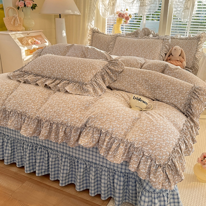 91家纺网 家纺一手货源 找家纺 韩约家纺 2026新款法式大花边古法棉感床盖四件套 靓彩