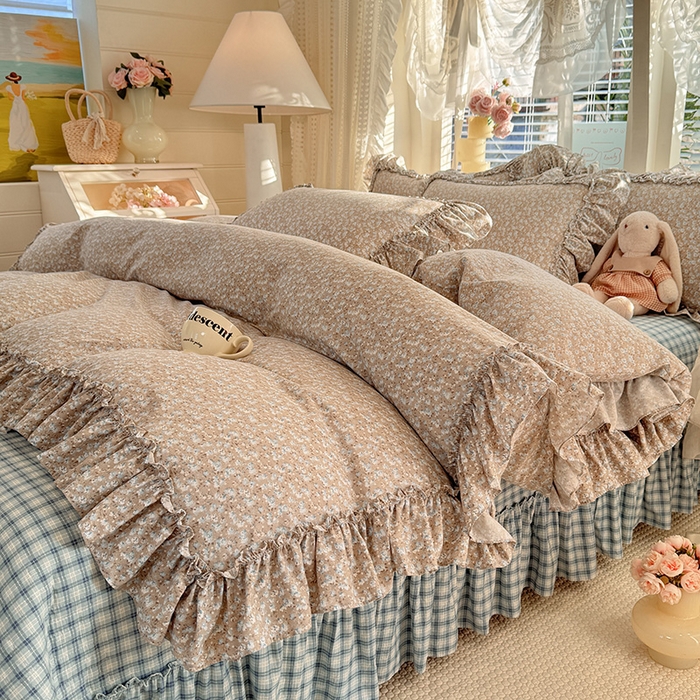 91家纺网 家纺一手货源 找家纺 韩约家纺 2026新款法式大花边古法棉感床盖四件套 靓彩