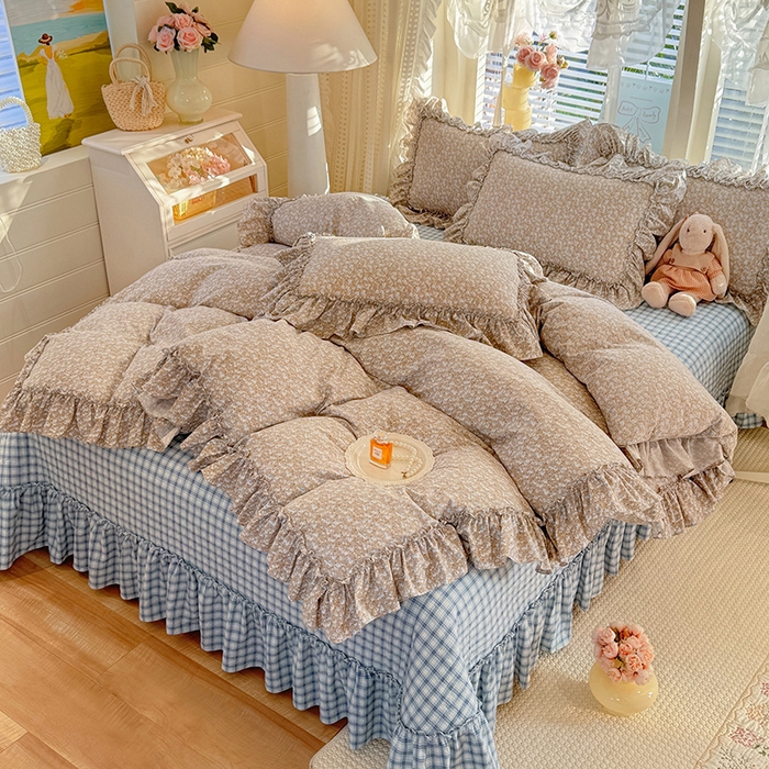 91家纺网 家纺一手货源 找家纺 韩约家纺 2026新款法式大花边古法棉感床盖四件套 靓彩