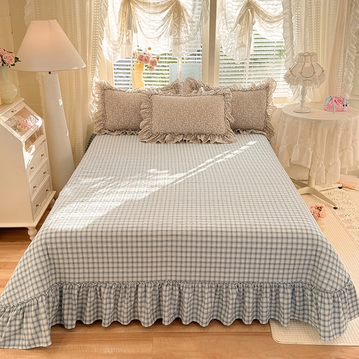 91家纺网 家纺一手货源 找家纺 韩约家纺 2026新款法式大花边古法棉感床盖四件套 靓彩