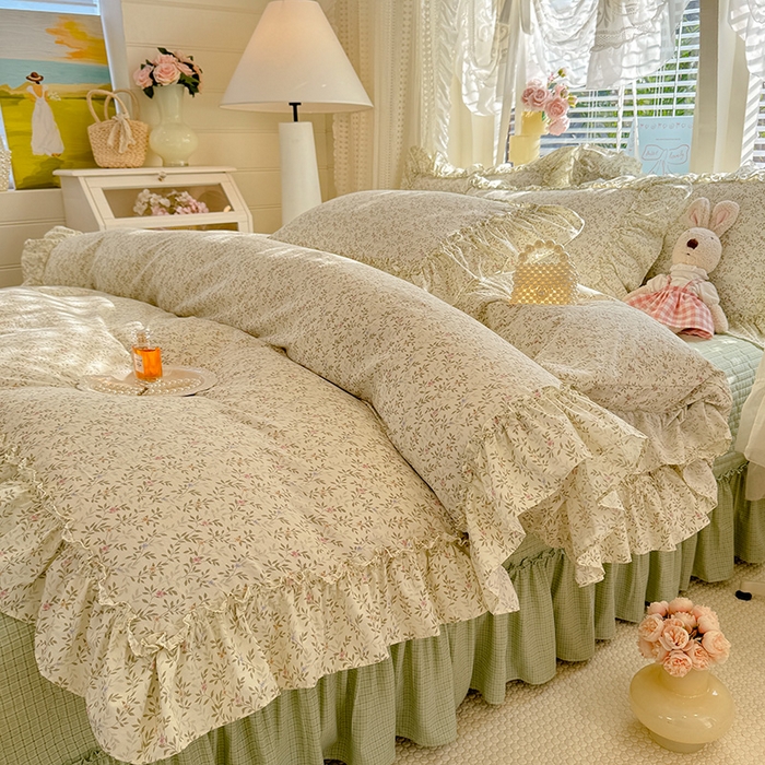 91家纺网 家纺一手货源 找家纺 韩约家纺 2026新款法式大花边古法棉感床盖四件套 轻颜