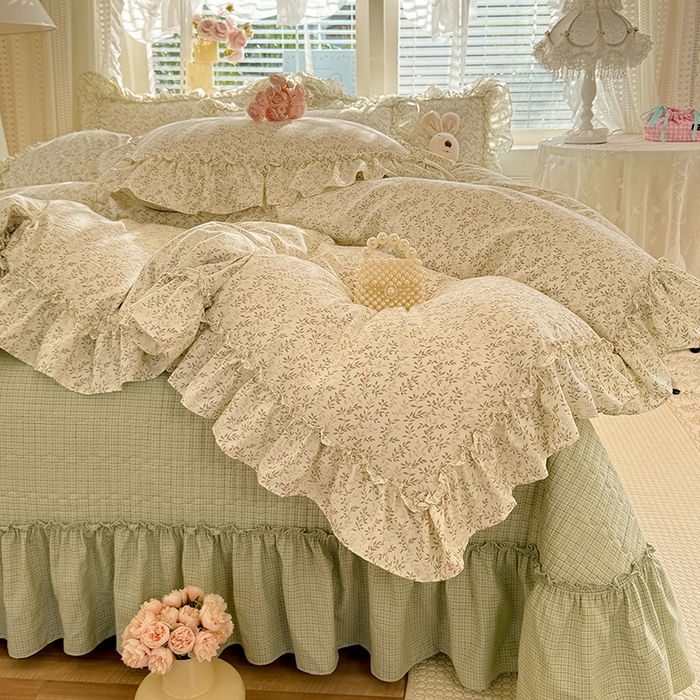 91家纺网 家纺一手货源 找家纺 韩约家纺 2026新款法式大花边古法棉感床盖四件套 轻颜