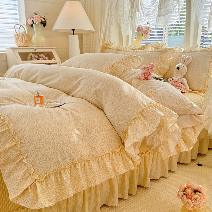 91家纺网 家纺一手货源 找家纺 韩约家纺 2026新款法式大花边古法棉感床盖四件套 思绪