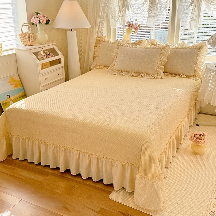 91家纺网 家纺一手货源 找家纺 韩约家纺 2026新款法式大花边古法棉感床盖四件套 思绪