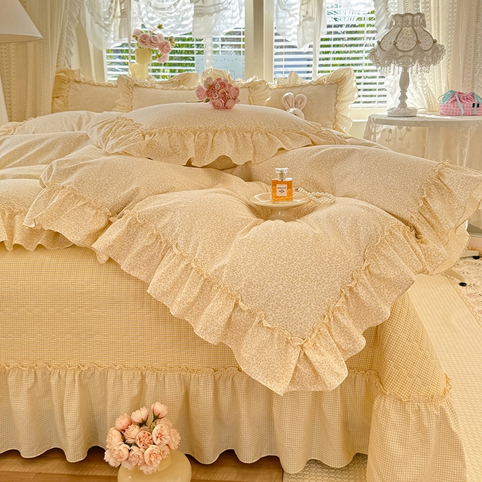 91家纺网 家纺一手货源 找家纺 韩约家纺 2026新款法式大花边古法棉感床盖四件套 思绪