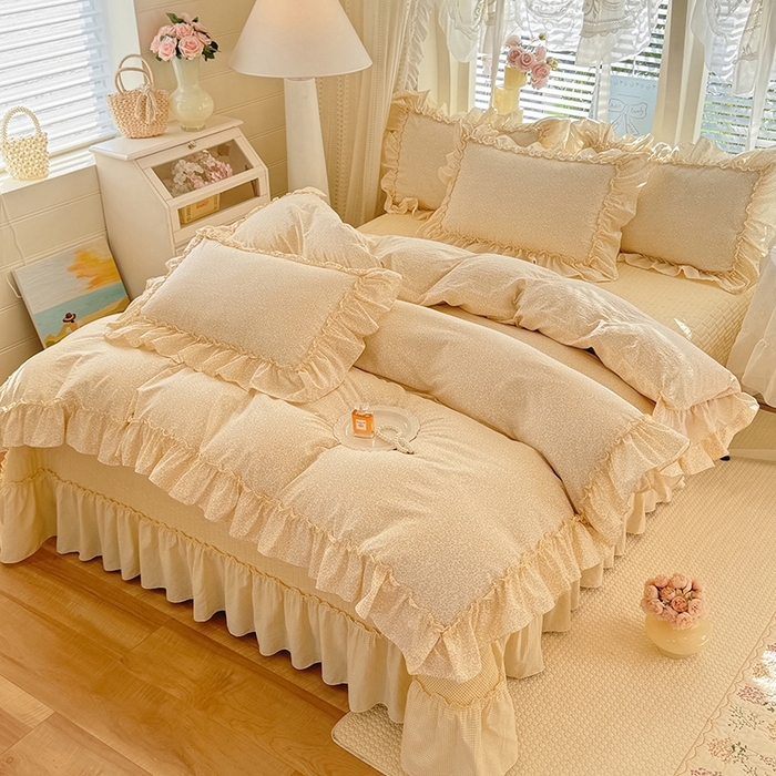 91家纺网 家纺一手货源 找家纺 韩约家纺 2026新款法式大花边古法棉感床盖四件套 思绪