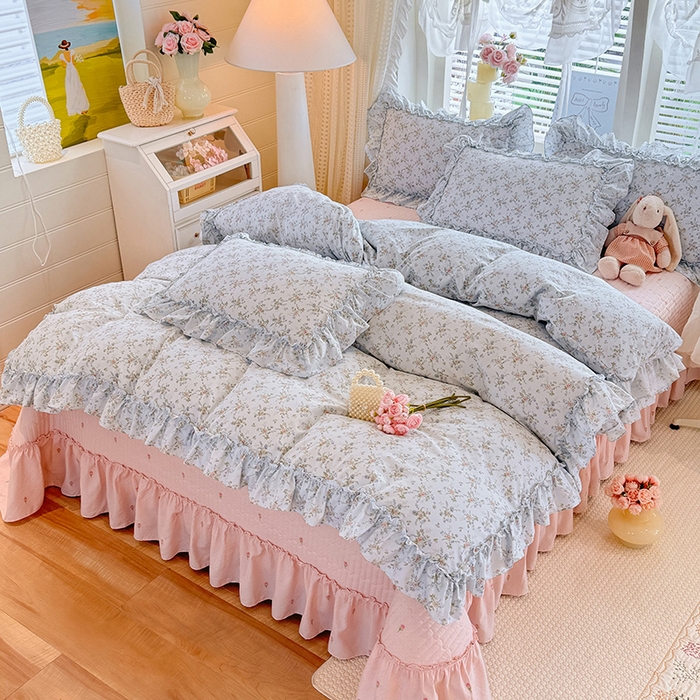 91家纺网 家纺一手货源 找家纺 韩约家纺 2026新款法式大花边古法棉感床盖四件套 香兰