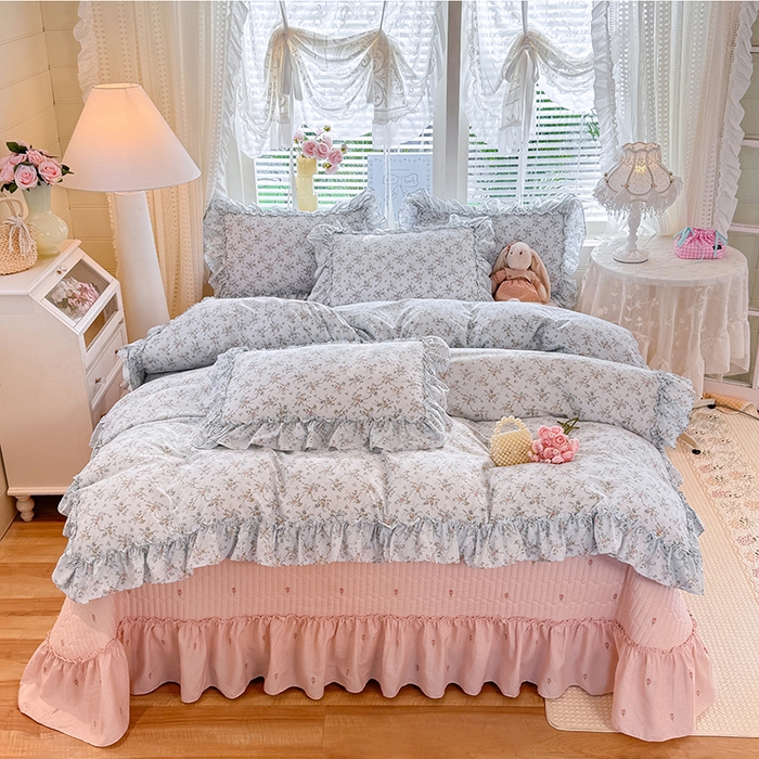 91家纺网 家纺一手货源 找家纺 韩约家纺 2026新款法式大花边古法棉感床盖四件套 香兰