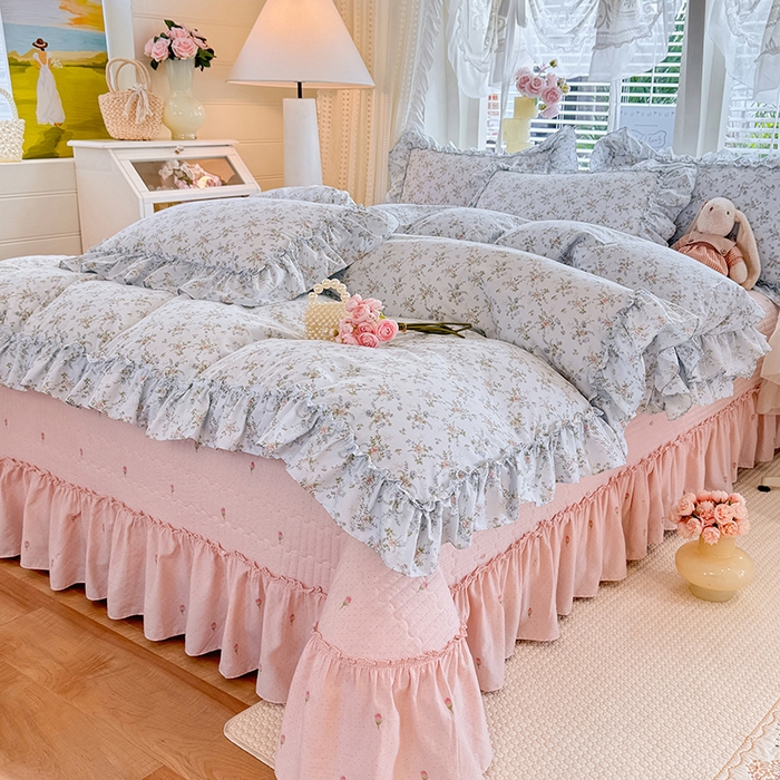 91家纺网 家纺一手货源 找家纺 韩约家纺 2026新款法式大花边古法棉感床盖四件套 香兰