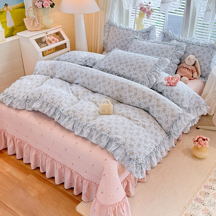 91家纺网 家纺一手货源 找家纺 韩约家纺 2026新款法式大花边古法棉感床盖四件套 香兰