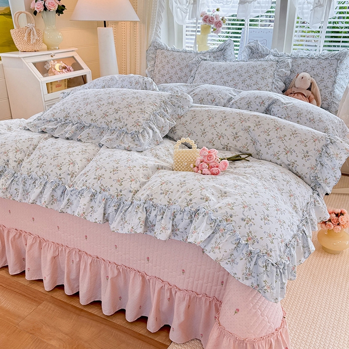 91家纺网 家纺一手货源 找家纺 韩约家纺 2026新款法式大花边古法棉感床盖四件套 香兰