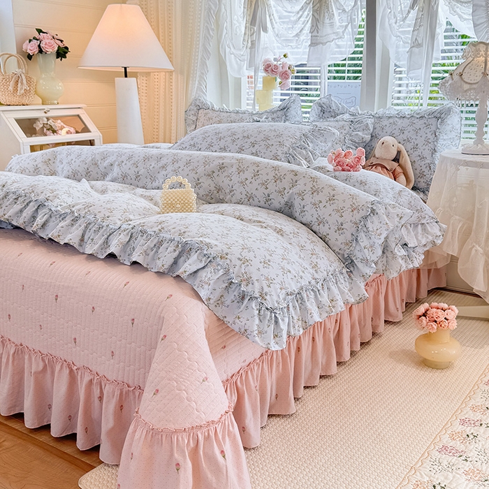 91家纺网 家纺一手货源 找家纺 韩约家纺 2026新款法式大花边古法棉感床盖四件套 香兰