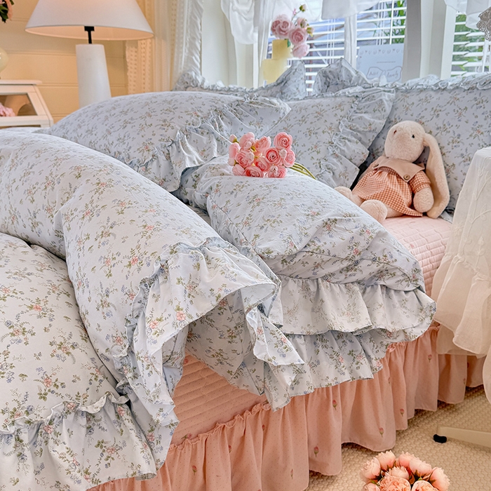 91家纺网 家纺一手货源 找家纺 韩约家纺 2026新款法式大花边古法棉感床盖四件套 香兰