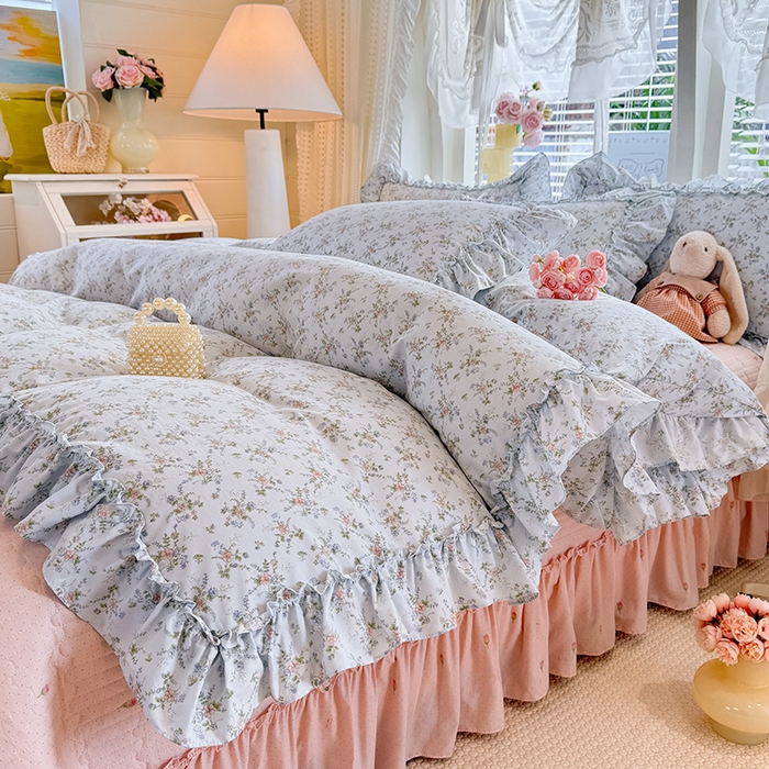 91家纺网 家纺一手货源 找家纺 韩约家纺 2026新款法式大花边古法棉感床盖四件套 香兰