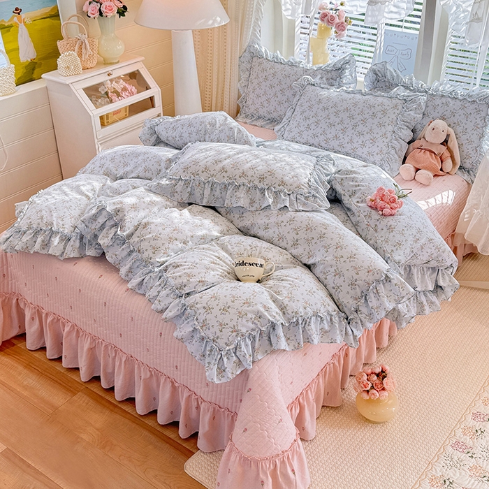 91家纺网 家纺一手货源 找家纺 韩约家纺 2026新款法式大花边古法棉感床盖四件套 香兰