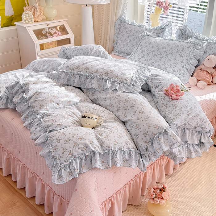 91家纺网 家纺一手货源 找家纺 韩约家纺 2026新款法式大花边古法棉感床盖四件套 香兰