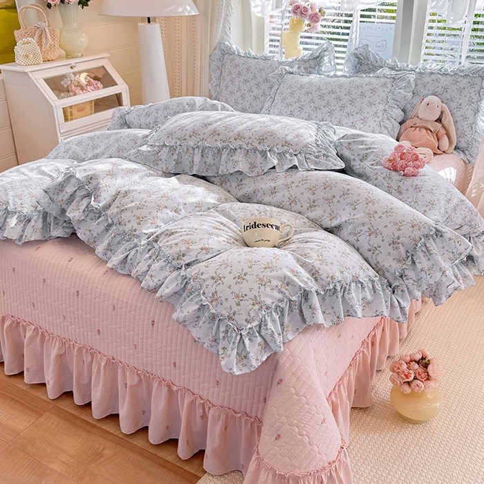 91家纺网 家纺一手货源 找家纺 韩约家纺 2026新款法式大花边古法棉感床盖四件套 香兰