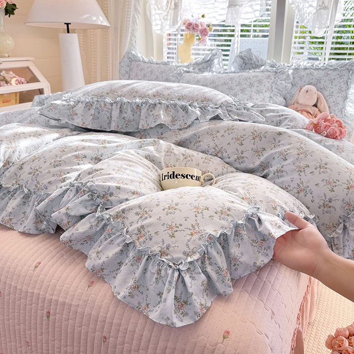 91家纺网 家纺一手货源 找家纺 韩约家纺 2026新款法式大花边古法棉感床盖四件套 香兰