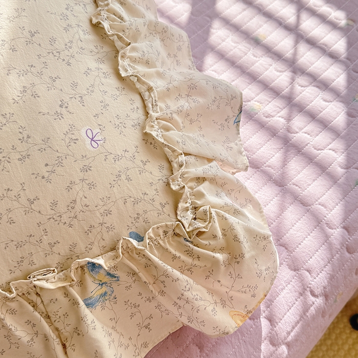 91家纺网 家纺一手货源 找家纺 韩约家纺 2026新款法式大花边古法棉感床盖四件套 紫妍