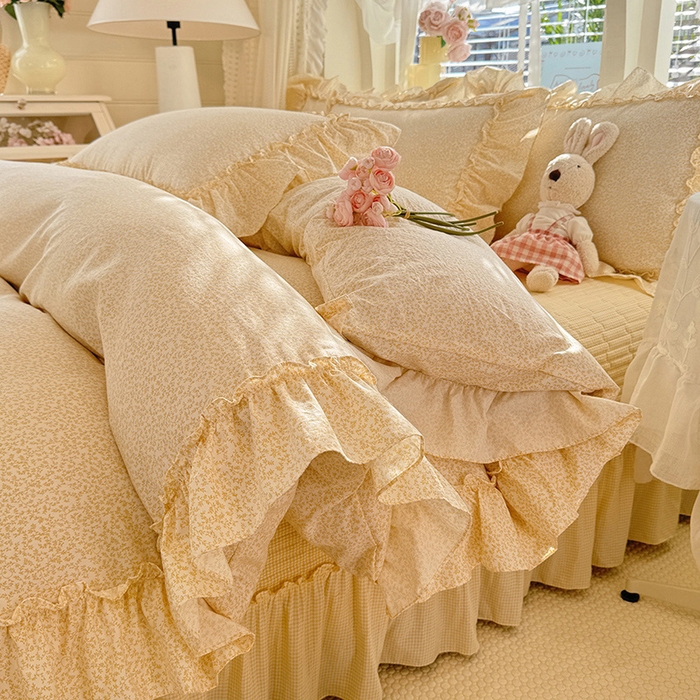 91家纺网 家纺一手货源 找家纺 （总）韩约家纺 2026新款法式大花边古法棉感床盖四件套