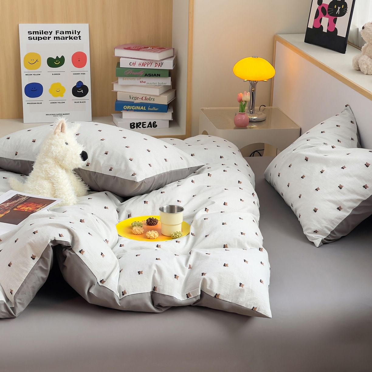 91家纺网 家纺一手货源 找家纺 （总）炫拼家纺 2026新款A类全棉60支色织提花剪花B版40支水洗棉四件套-米熊系列