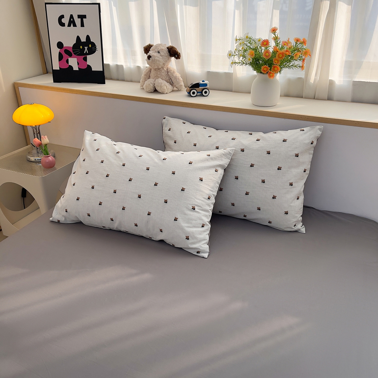 91家纺网 家纺一手货源 找家纺 （总）炫拼家纺 2026新款A类全棉60支色织提花剪花B版40支水洗棉四件套-米熊系列