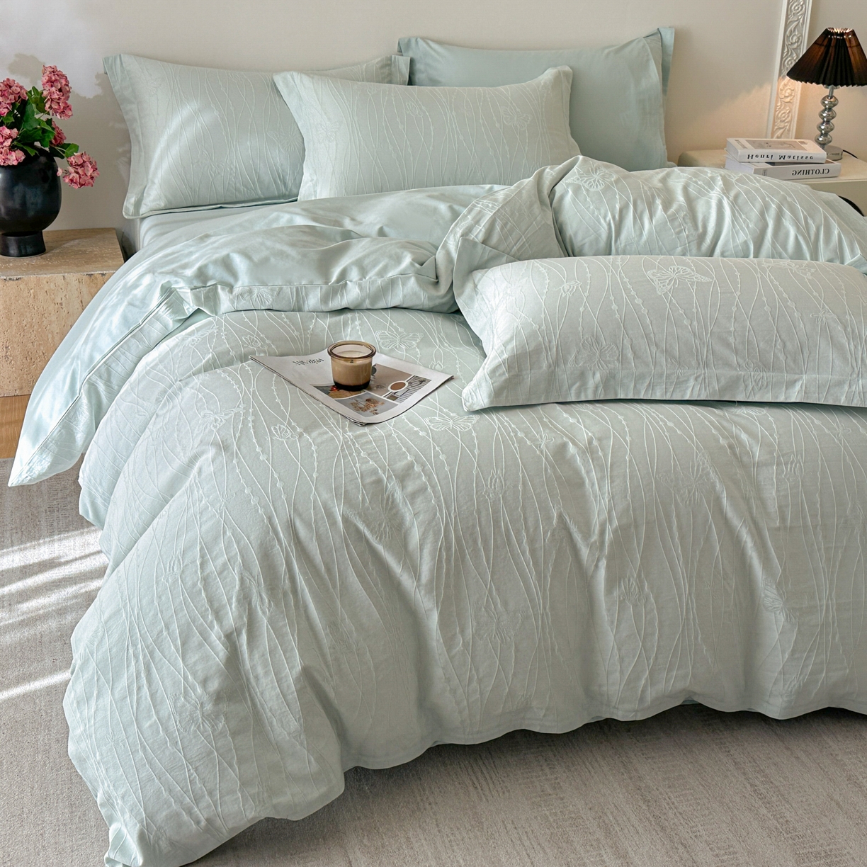 91家纺网 家纺一手货源 找家纺 （总）格里芬家纺 2026新款全棉水洗立体浮雕提花纯棉四件套