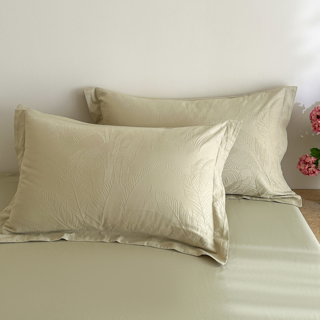 91家纺网 家纺一手货源 找家纺 格里芬家纺 2026新款全棉水洗立体浮雕提花纯棉四件套 焦野-奶绿