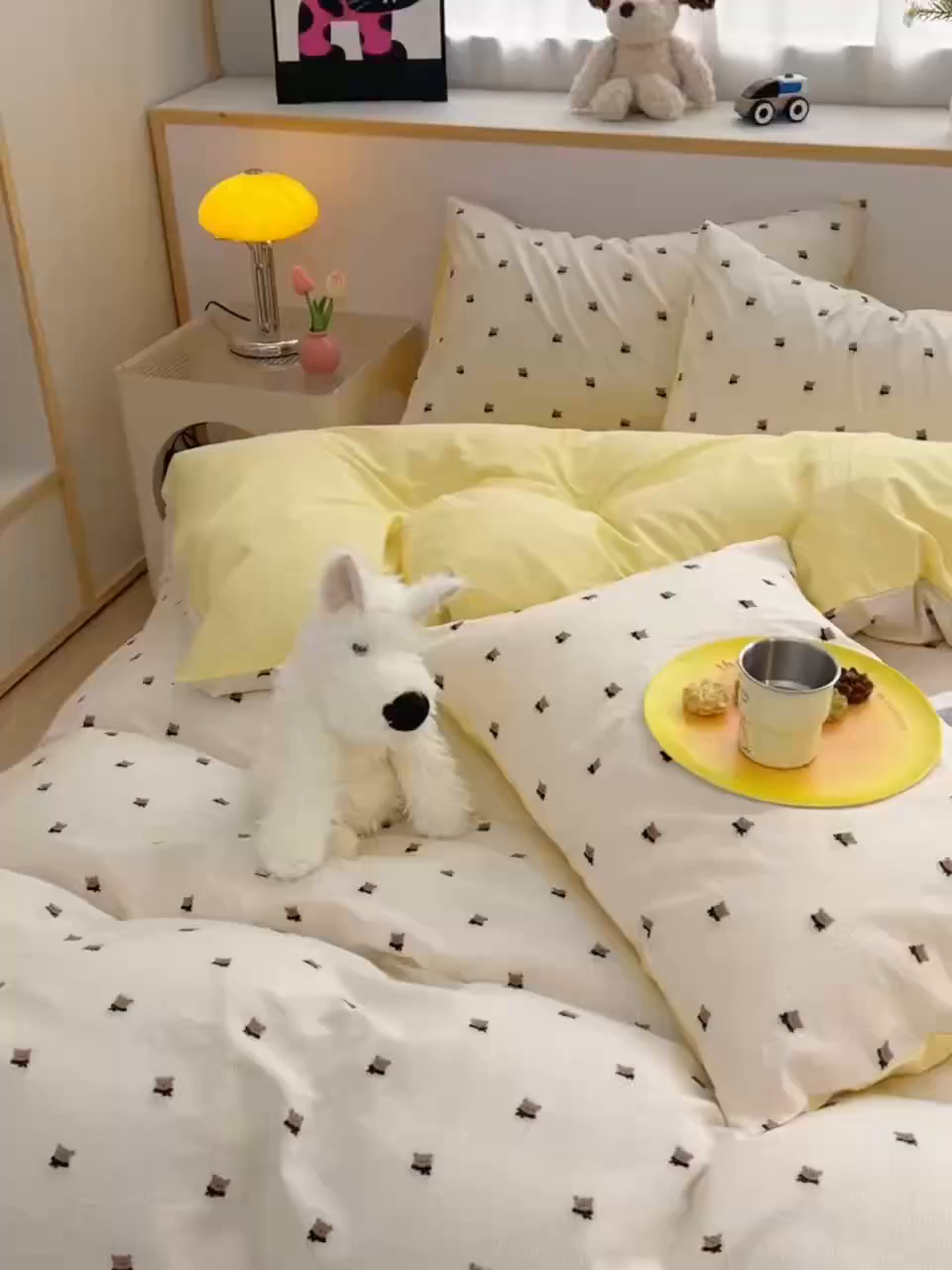 91家纺网 家纺一手货源 找家纺 炫拼家纺 2026新款A类全棉60支色织提花剪花B版40支水洗棉四件套-米熊系列 米熊-靓黄