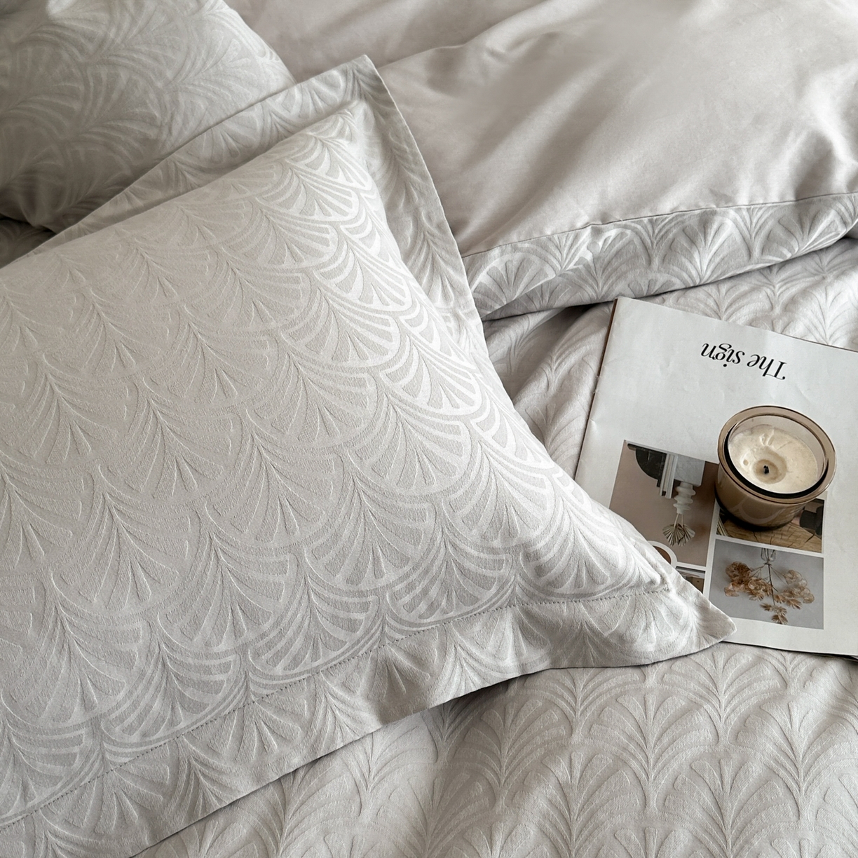 91家纺网 家纺一手货源 找家纺 格里芬家纺 2026新款全棉水洗立体浮雕提花纯棉四件套 伊贝斯-银灰