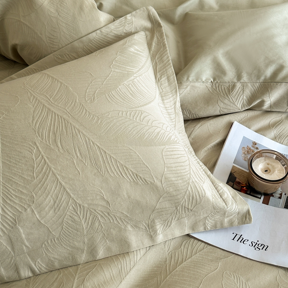 91家纺网 家纺一手货源 找家纺 格里芬家纺 2026新款全棉水洗立体浮雕提花纯棉四件套 焦野-奶绿