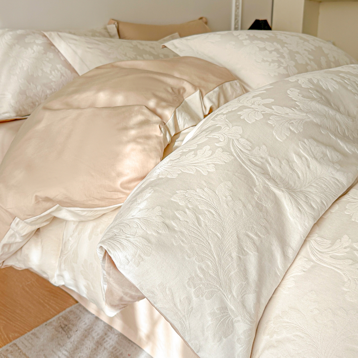 91家纺网 家纺一手货源 找家纺 格里芬家纺 2026新款全棉水洗立体浮雕提花纯棉四件套 柔风香草-奶昔白