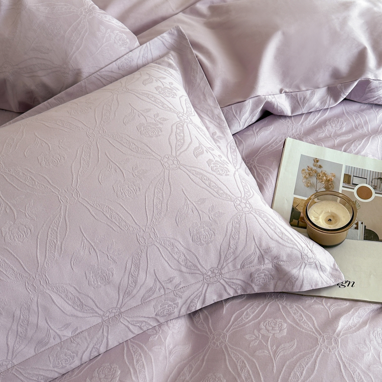 91家纺网 家纺一手货源 找家纺 格里芬家纺 2026新款全棉水洗立体浮雕提花纯棉四件套 恩特斯大-丁香紫