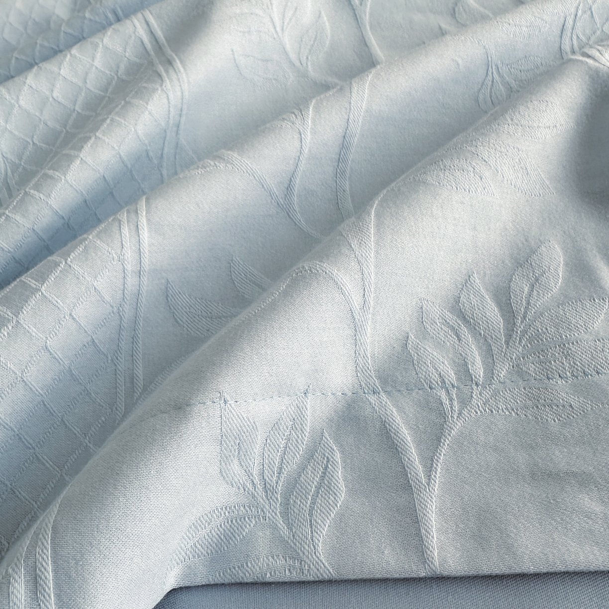 91家纺网 家纺一手货源 找家纺 格里芬家纺 2026新款全棉水洗立体浮雕提花纯棉四件套 芊芊叶语-云水蓝