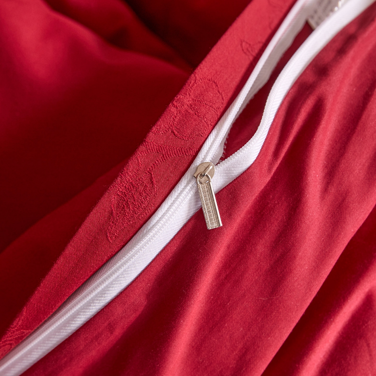 91家纺网 家纺一手货源 找家纺 格里芬家纺 2026新款全棉水洗立体浮雕提花大红婚庆四件套 花戏蝶-大红