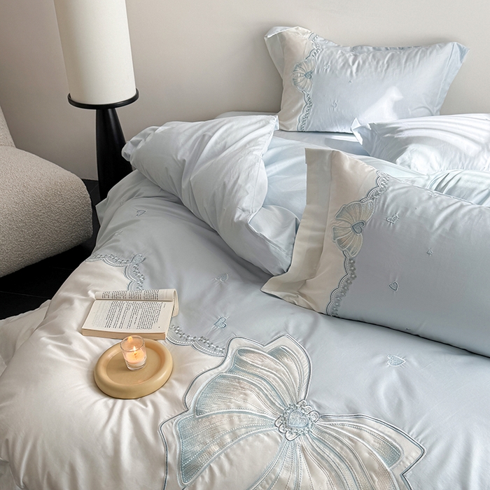 91家纺网 家纺一手货源 找家纺 东方合美（原：皇家传奇） 2026新款纯棉长绒棉刺绣四件套-恋恋时光 恋恋时光-云天蓝