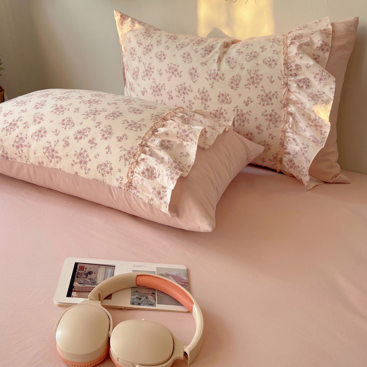 91家纺网 家纺一手货源 找家纺 娜娜 2026新款A类云朵锦花边四件套 樱花粉