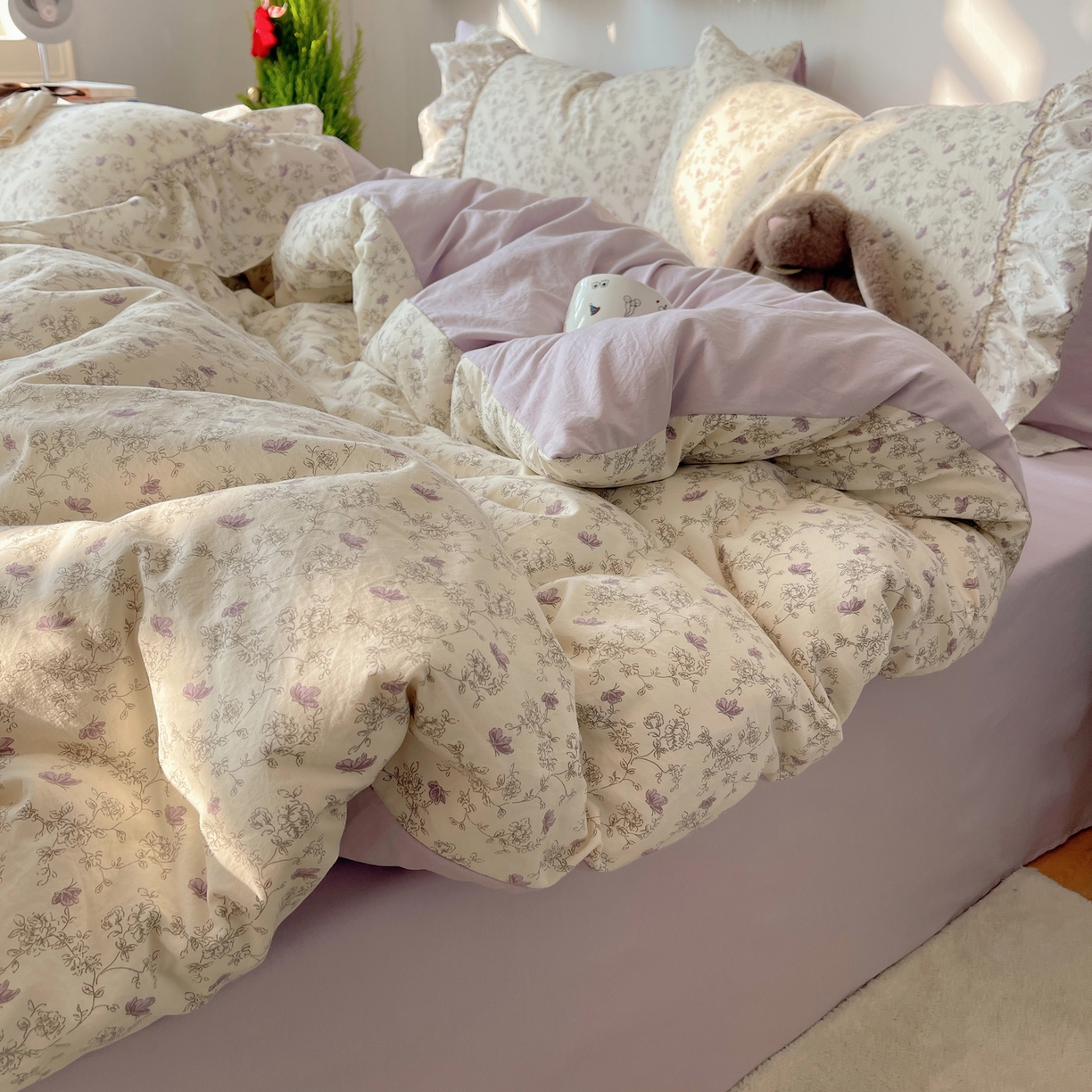 91家纺网 家纺一手货源 找家纺 娜娜 2026新款A类云朵锦花边四件套 满天星-浅紫