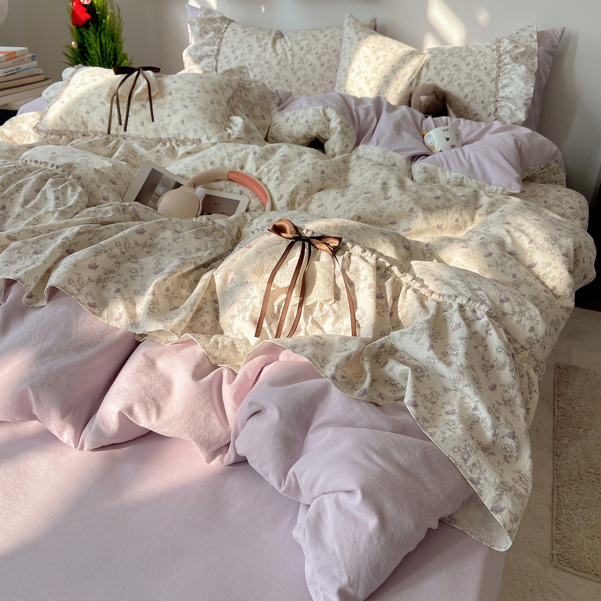 91家纺网 家纺一手货源 找家纺 娜娜 2026新款A类云朵锦花边四件套 满天星-浅紫