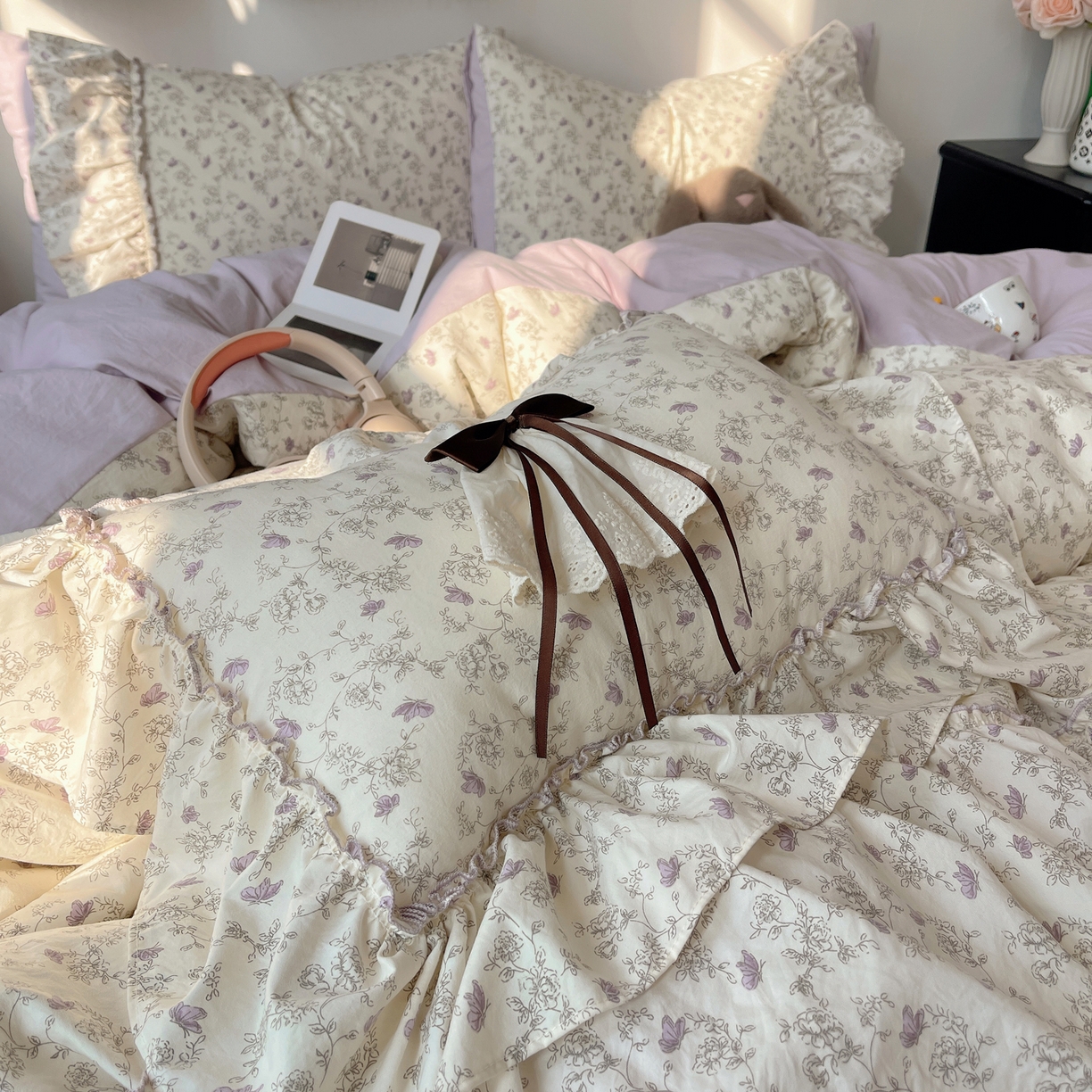 91家纺网 家纺一手货源 找家纺 娜娜 2026新款A类云朵锦花边四件套 满天星-浅紫