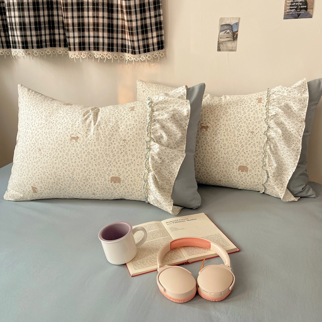 91家纺网 家纺一手货源 找家纺 娜娜 2026新款A类云朵锦花边四件套 动物世界-雾蓝