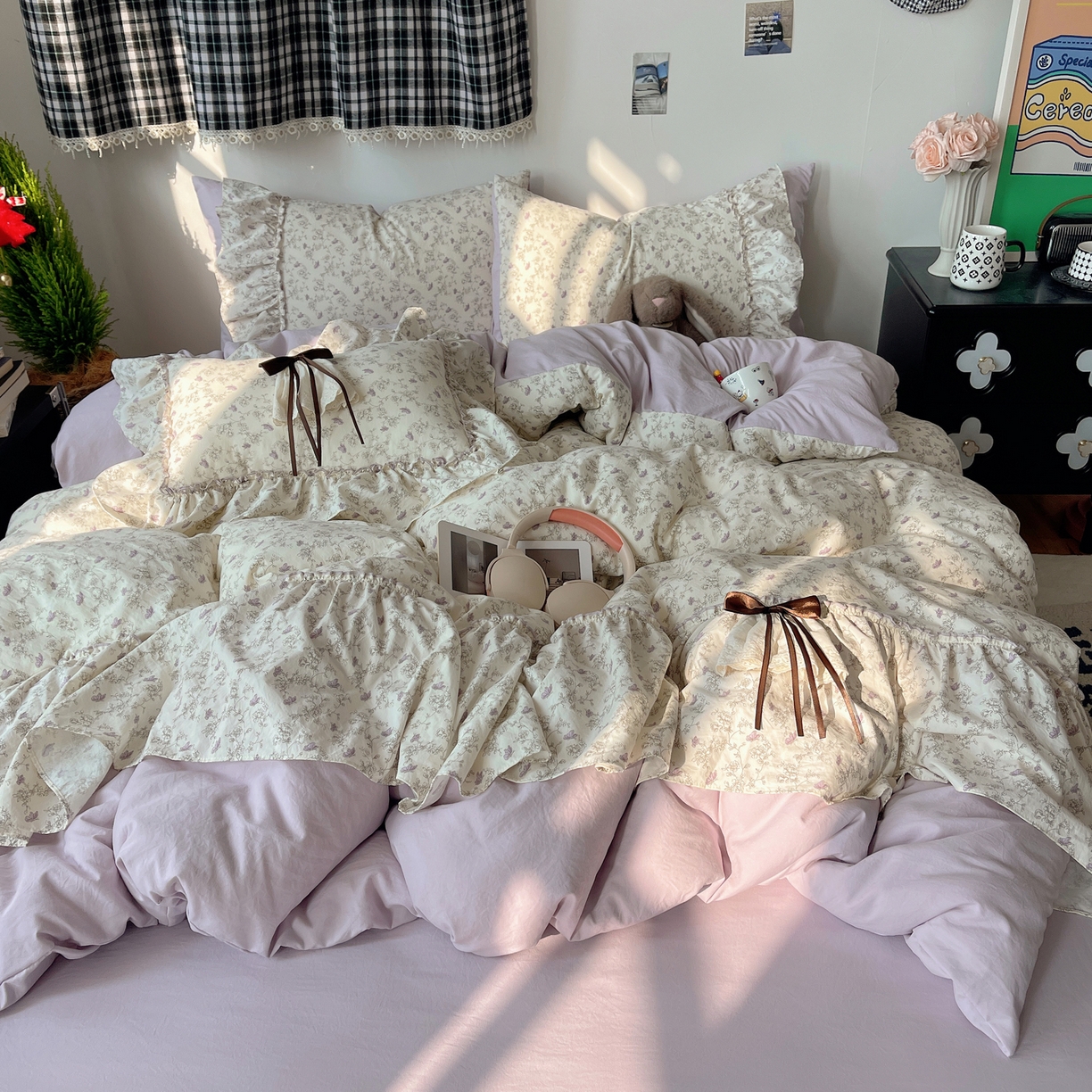 91家纺网 家纺一手货源 找家纺 娜娜 2026新款A类云朵锦花边四件套 满天星-浅紫